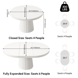 "Extendable Dining Table Set 39""-55"" Japandi White Dining Table & 6  Dining Chairs" - thumbnail 8