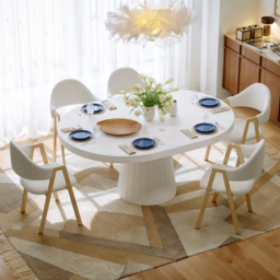 "Extendable Dining Table Set 39""-55"" Japandi White Dining Table & 6  Dining Chairs" - thumbnail 2