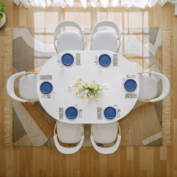 "Extendable Dining Table Set 39""-55"" Japandi White Dining Table & 6  Dining Chairs" - thumbnail 3