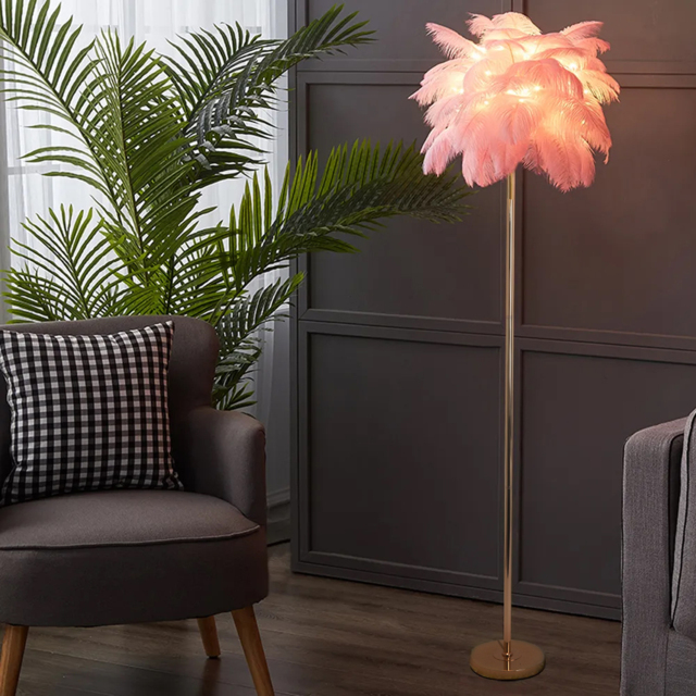 Loftus Pink Feather Rose Gold Floor Lamp Unique Tree Standing Lamp
