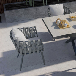 Outdoor Rope Weave & Aluminium Dining Chairs in Grey, Set of 2 - thumbnail 5