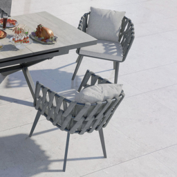 Outdoor Rope Weave & Aluminium Dining Chairs in Grey, Set of 2 - thumbnail 6