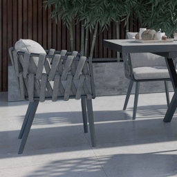 Outdoor Rope Weave & Aluminium Dining Chairs in Grey, Set of 2 - thumbnail 4