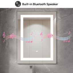 800mm x 600mm Frameless Rectangle LED Bathroom Mirror with Anti-Fog & Bluetooth Speaker - thumbnail 6