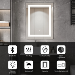 800mm x 600mm Frameless Rectangle LED Bathroom Mirror with Anti-Fog & Bluetooth Speaker - thumbnail 5
