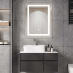 800mm x 600mm Frameless Rectangle LED Bathroom Mirror with Anti-Fog & Bluetooth Speaker - thumbnail 2