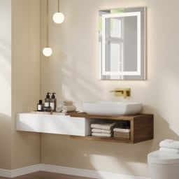 800mm x 600mm Frameless Rectangle LED Bathroom Mirror with Anti-Fog & Bluetooth Speaker - thumbnail 4