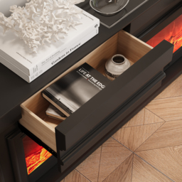 200 cm Electric Fireplace TV Stand Modern Black Media Console with Remote Control - thumbnail 9