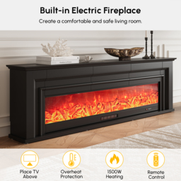 200 cm Electric Fireplace TV Stand Modern Black Media Console with Remote Control - thumbnail 5