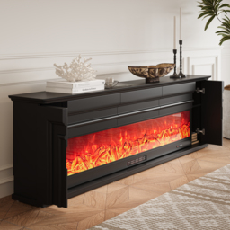 200 cm Electric Fireplace TV Stand Modern Black Media Console with Remote Control - thumbnail 4