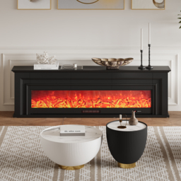 200 cm Electric Fireplace TV Stand Modern Black Media Console with Remote Control - thumbnail 2
