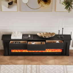 200 cm Electric Fireplace TV Stand Modern Black Media Console with Remote Control - thumbnail 3