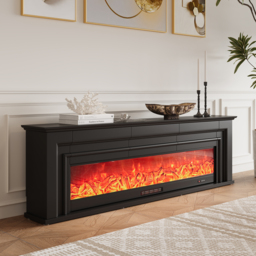 200 cm Electric Fireplace TV Stand Modern Black Media Console with Remote Control