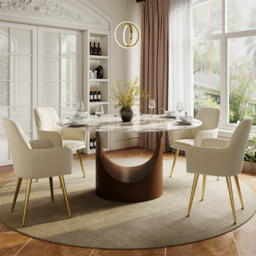 "53"" Pandora Glossy Faux Marble Dining Table Round with Stainless Base for 6 People" - thumbnail 5