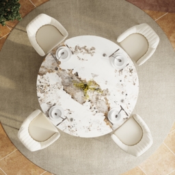"53"" Pandora Glossy Faux Marble Dining Table Round with Stainless Base for 6 People" - thumbnail 9