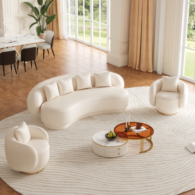 Suncurve Faux Leather 3-Seat Sofa Set with Swivel Accent Chairs Set of 2 - image 1