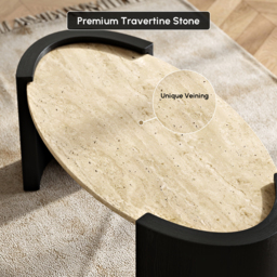 110 cm Japandi Oval Travertine Stone Top Coffee Table - thumbnail 7