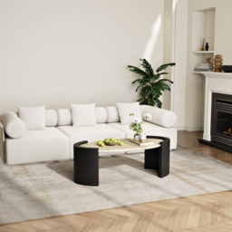 110 cm Japandi Oval Travertine Stone Top Coffee Table