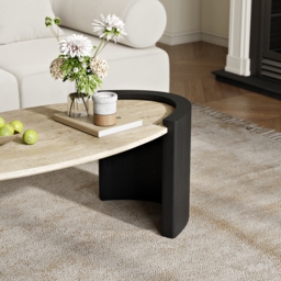 110 cm Japandi Oval Travertine Stone Top Coffee Table - thumbnail 8