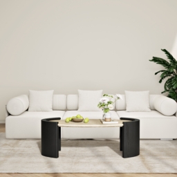 110 cm Japandi Oval Travertine Stone Top Coffee Table - thumbnail 3