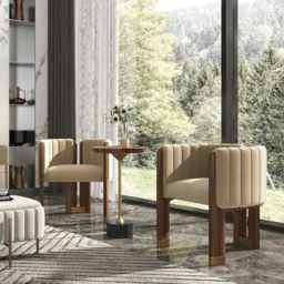 Velvet Fluted Upholstered Accent Chair with Wood Frame - thumbnail 2
