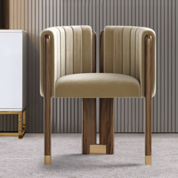 Velvet Fluted Upholstered Accent Chair with Wood Frame - thumbnail 1