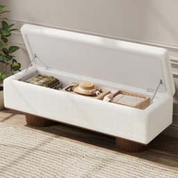 Storage Entryway Bench Boucle & Wood Entryway Furniture in White - thumbnail 2