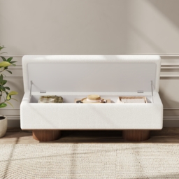 Storage Entryway Bench Boucle & Wood Entryway Furniture in White - thumbnail 4