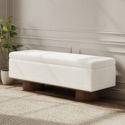 Storage Entryway Bench Boucle & Wood Entryway Furniture in White - thumbnail 1