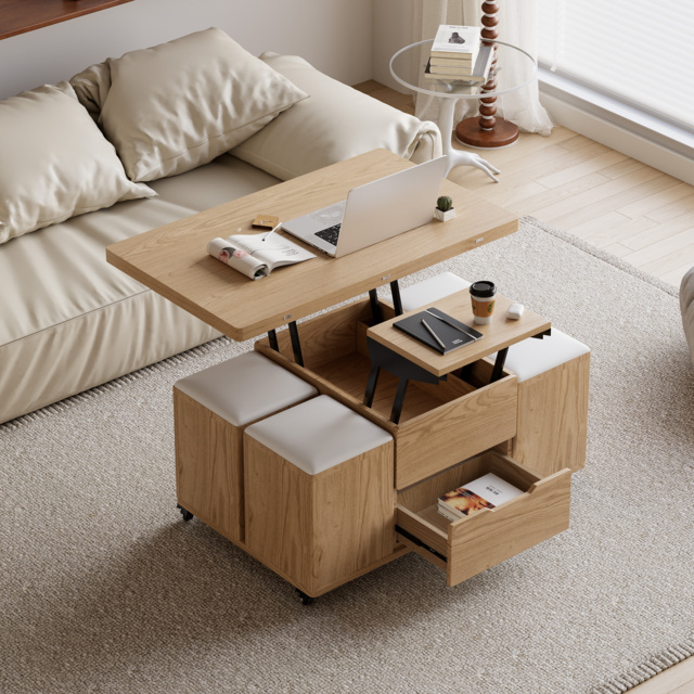Modern Natural Lift Top Coffee Table 10 cm 1 with Storage Ottoman Foldable and Casters - image 1