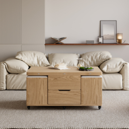 Modern Natural Lift Top Coffee Table 10 cm 1 with Storage Ottoman Foldable and Casters - thumbnail 2