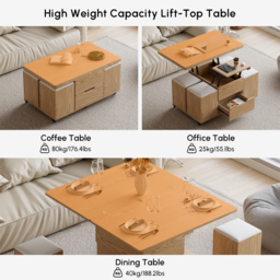 Modern Natural Lift Top Coffee Table 10 cm 1 with Storage Ottoman Foldable and Casters - thumbnail 8