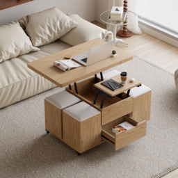 Modern Natural Lift Top Coffee Table 10 cm 1 with Storage Ottoman Foldable and Casters