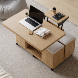 Modern Natural Lift Top Coffee Table 10 cm 1 with Storage Ottoman Foldable and Casters - thumbnail 5