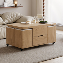 Modern Natural Lift Top Coffee Table 10 cm 1 with Storage Ottoman Foldable and Casters - thumbnail 3