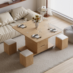 Modern Natural Lift Top Coffee Table 10 cm 1 with Storage Ottoman Foldable and Casters - thumbnail 4