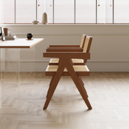 Archic Walnut Japandi Rattan Dining Chair with Solid Wood Frame 8-Pieces - thumbnail 4