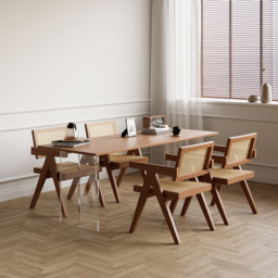Archic Walnut Japandi Rattan Dining Chair with Solid Wood Frame 8-Pieces - thumbnail 2