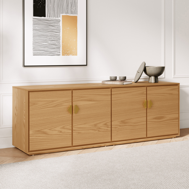 1600mm Mid Century Modern Natural Wood Tall TV Stand Media Console with Storage - image 1