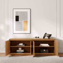 1600mm Mid Century Modern Natural Wood Tall TV Stand Media Console with Storage - thumbnail 5