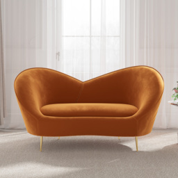 1600mm Velvet Curved Sofa Small 2-Seater Sofa with Curve Back Upholstery in Orange - thumbnail 4