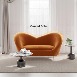 1600mm Velvet Curved Sofa Small 2-Seater Sofa with Curve Back Upholstery in Orange - thumbnail 6