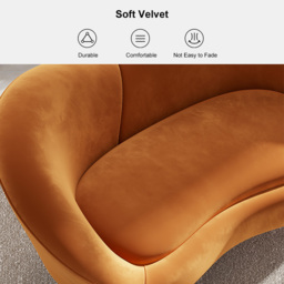1600mm Velvet Curved Sofa Small 2-Seater Sofa with Curve Back Upholstery in Orange - thumbnail 8