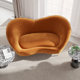 1600mm Velvet Curved Sofa Small 2-Seater Sofa with Curve Back Upholstery in Orange - thumbnail 5