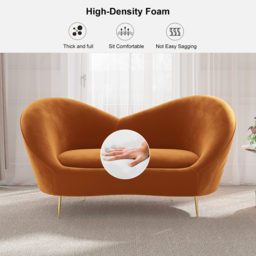 1600mm Velvet Curved Sofa Small 2-Seater Sofa with Curve Back Upholstery in Orange - thumbnail 7