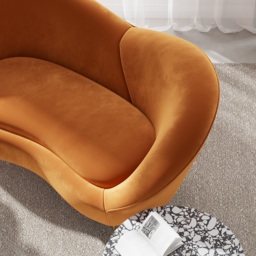 1600mm Velvet Curved Sofa Small 2-Seater Sofa with Curve Back Upholstery in Orange - thumbnail 3