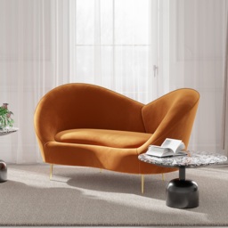 1600mm Velvet Curved Sofa Small 2-Seater Sofa with Curve Back Upholstery in Orange - thumbnail 2