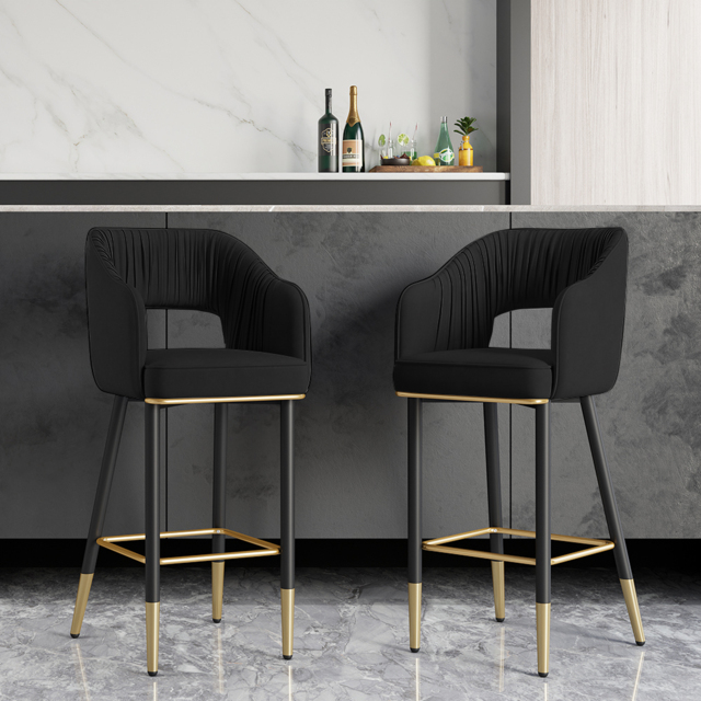 Modern Black Velvet Upholstered Bar Stool with Low Back & Footrest - image 1