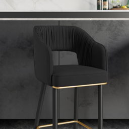 Modern Black Velvet Upholstered Bar Stool with Low Back & Footrest - thumbnail 9