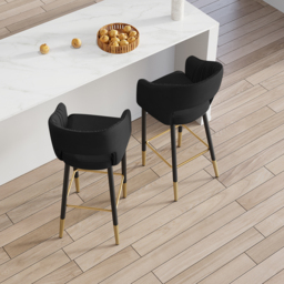 Modern Black Velvet Upholstered Bar Stool with Low Back & Footrest - thumbnail 4